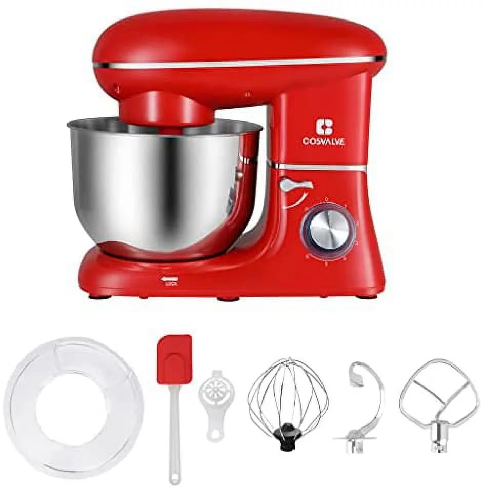 Stand Mixer, 6-Speed Electric Mixer, Tilt-Head Food Mixer with Dough Hook, Wire Whip & Beater, 6.2QT Stainless Steel Bowl, Red