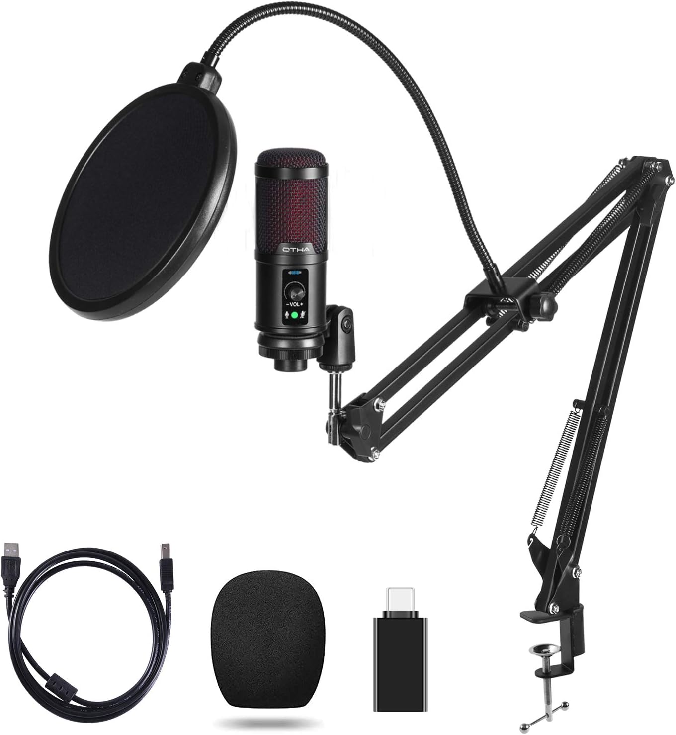 USB Microphone Kit,Studio Condenser Microphone Computer Podcast Mic for PC, PS4, Mac with Adjustable Scissor Arm Stand