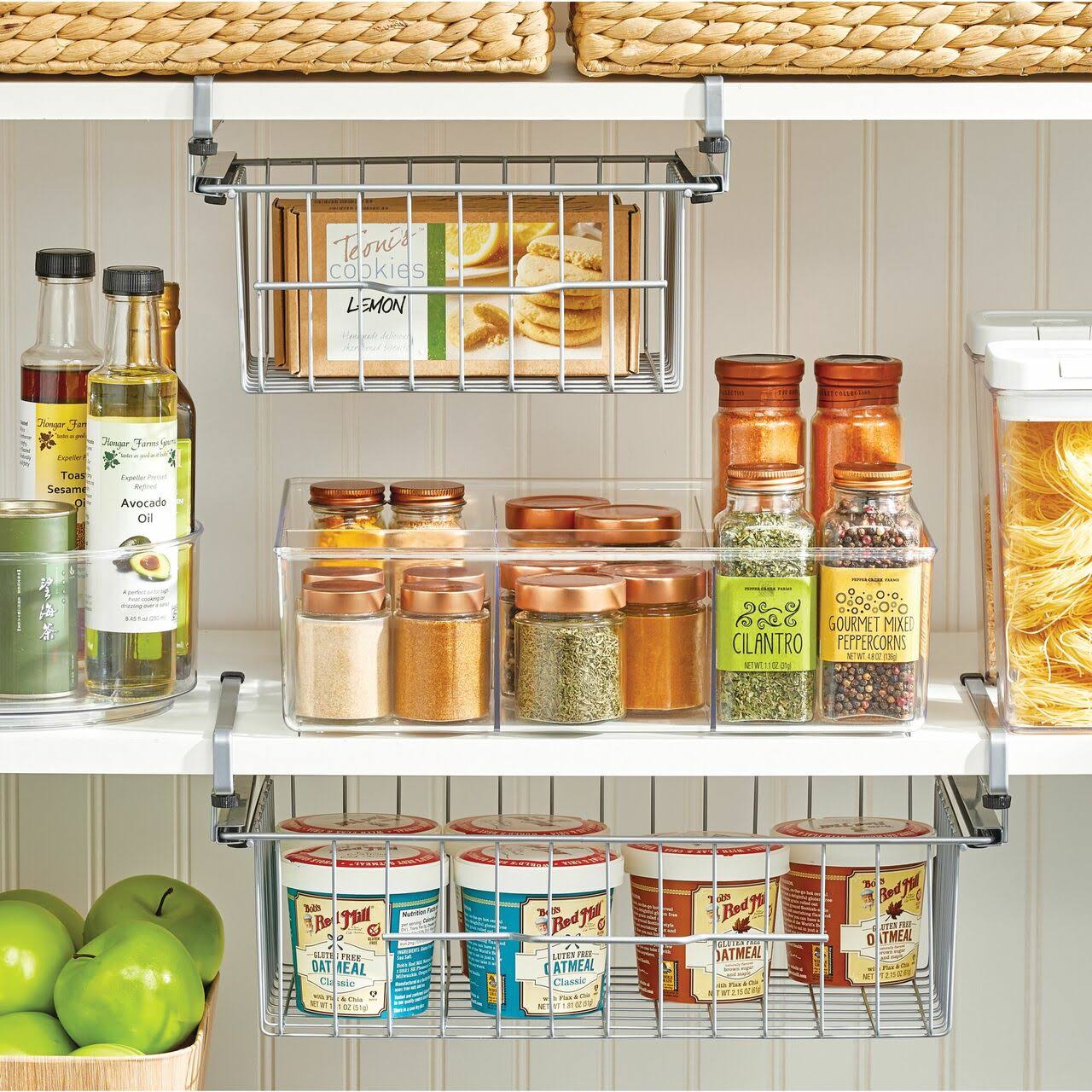 mDesign Large Metal Wire Hanging Pullout Drawer Basket - Sliding Under Shelf Storage Organizer - attaches to Shelving - Easy Ins