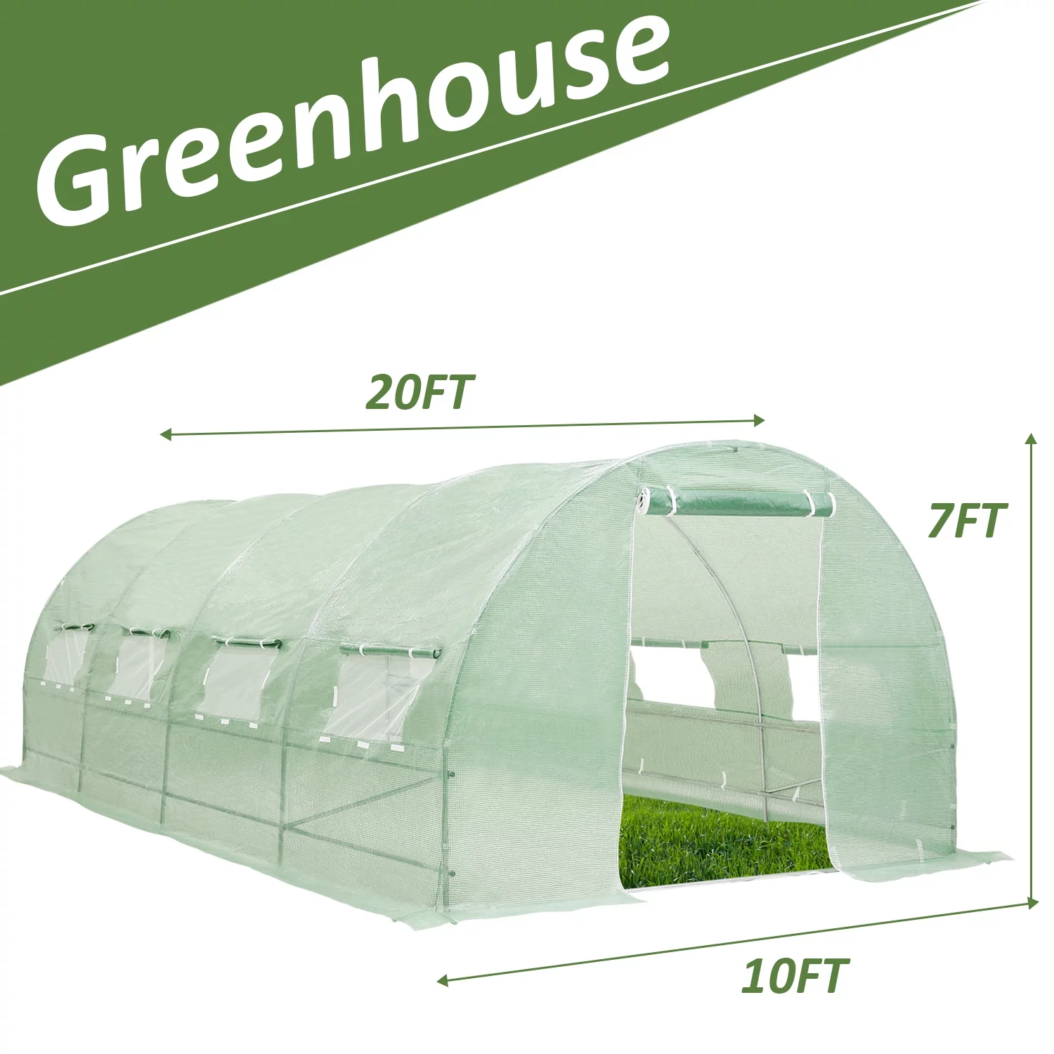 Outdoor Basic Patio Greenhouse Walk-in Green House 10'x20'x7' Portable Plastic Gardening Plant Hot Outdoor House, Four Rooms