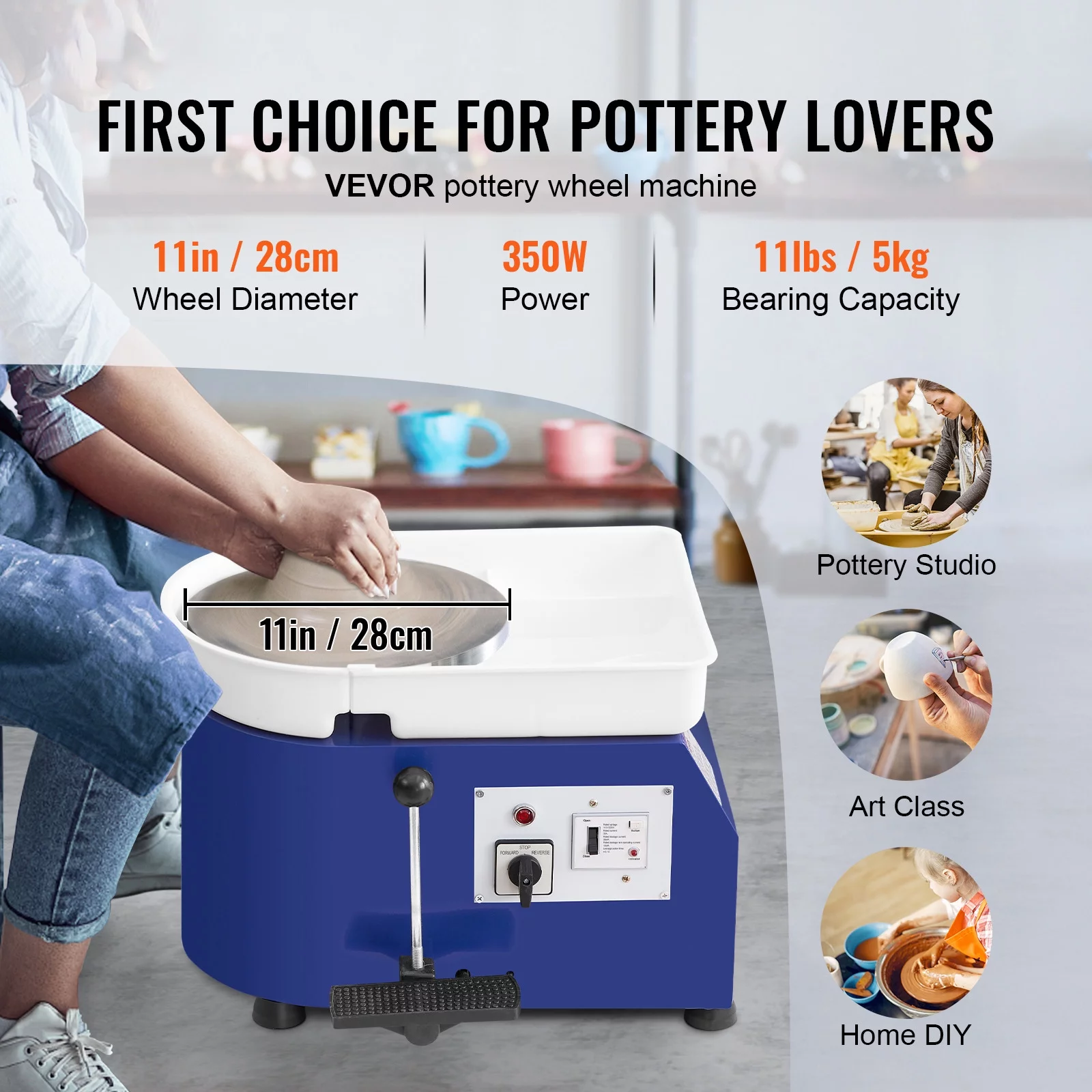 BENTISM Pottery Wheel, 11" Ceramic Wheel Forming Machine, Adjustable 60-300RPM Speed Handle and Foot Pedal Control