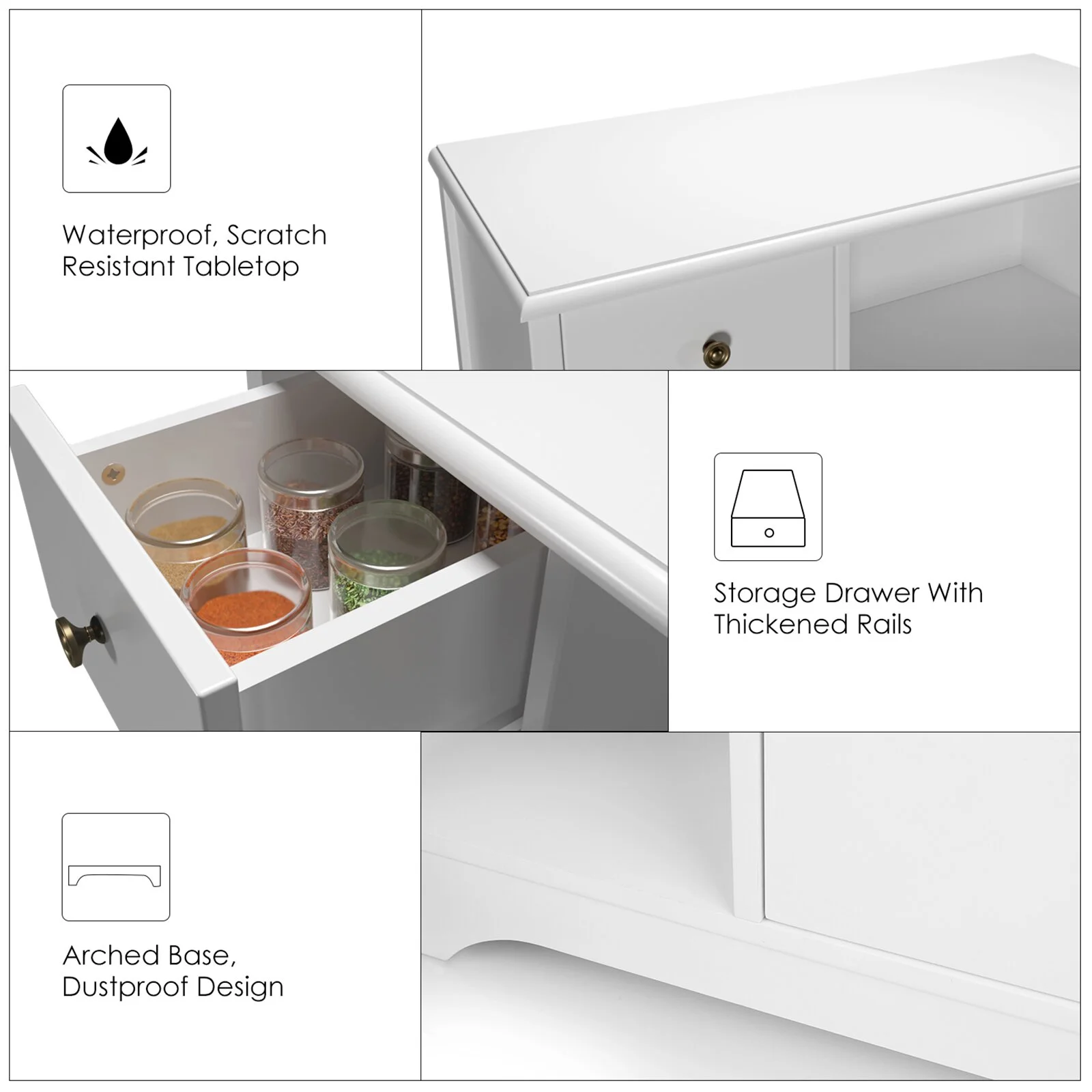 Homfa Microwave Cabinet with Hutch, Kitchen Pantry Cabinet Sideboard with Adjustable Shelves and Drawer for Dining Room, White