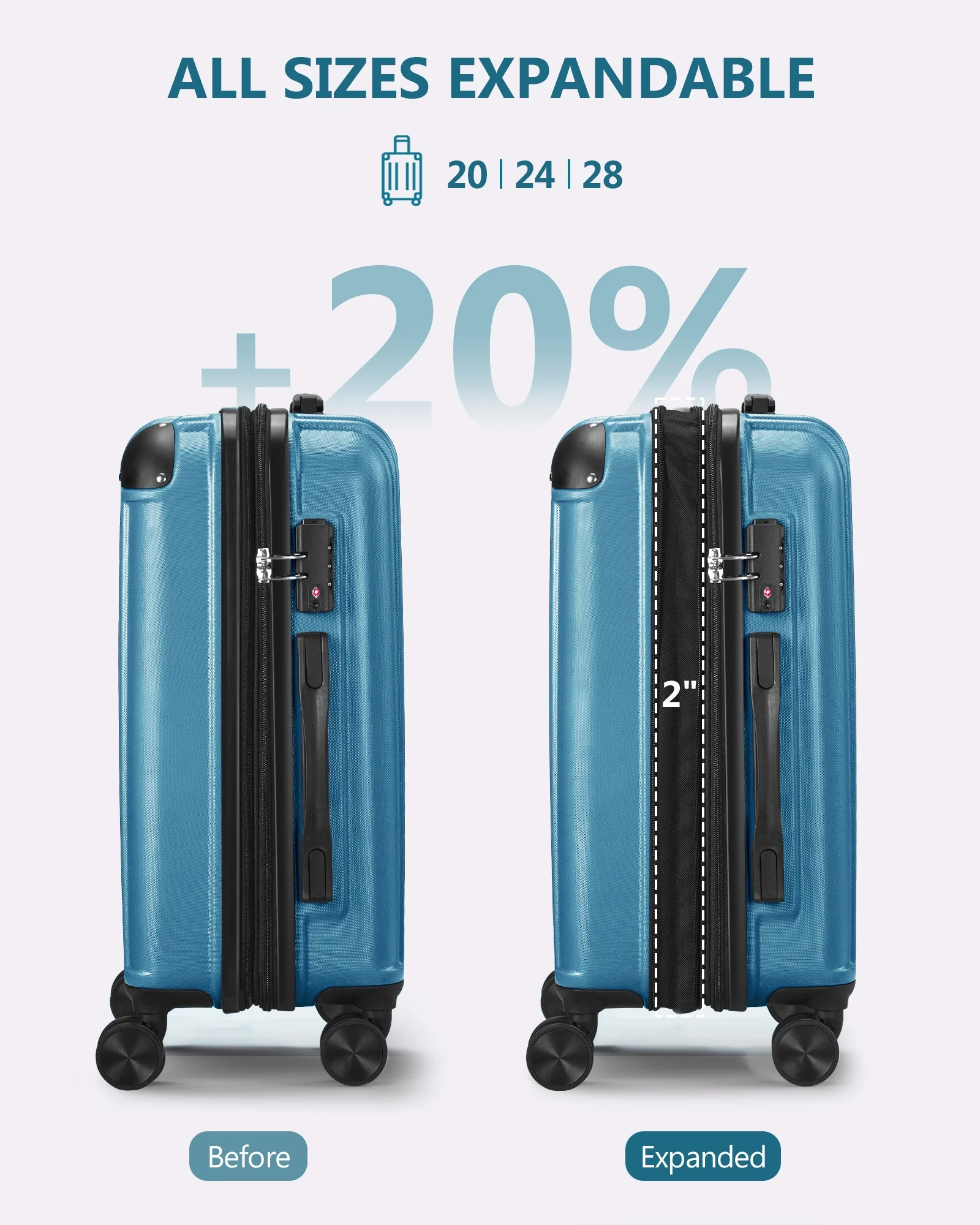 3-Piece Expandable Luggage Sets, ABS Spinner Suitcase Set with TSA Lock ,Sky Blue - Radiant Selections