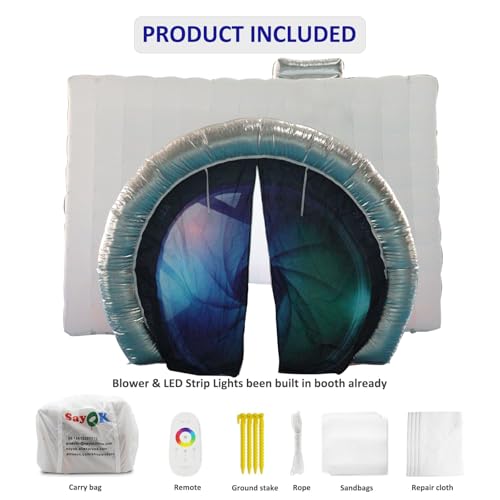 SAYOK Inflatable Party Tent Inflatable Nightclub White Inflatable Camera Photo Booth Enclosure Inflatable Cube Tent for Event, Show, Exhibition, Bars
