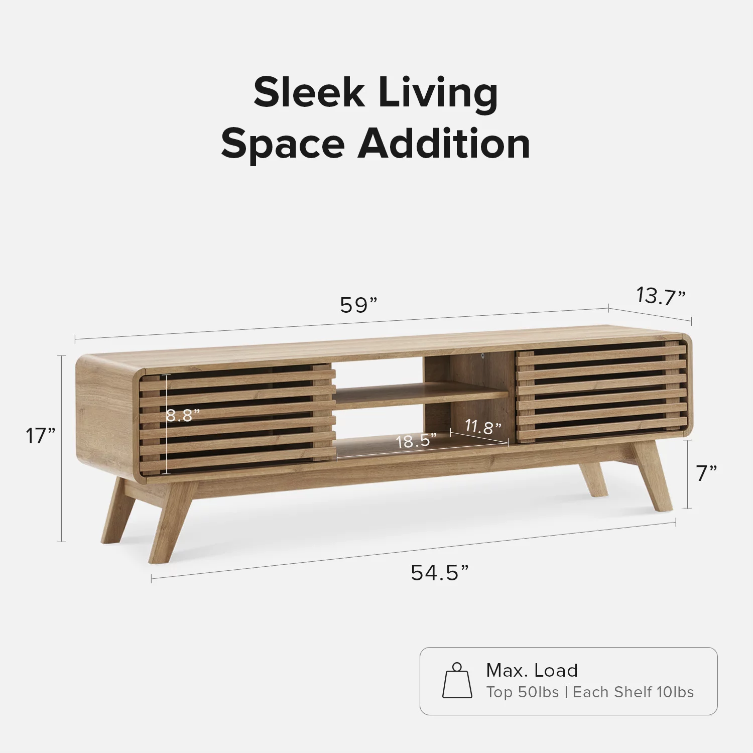 Mopio Ensley 59" Low Mid-Century Modern TV Stand Console for TV Under 70", Oak