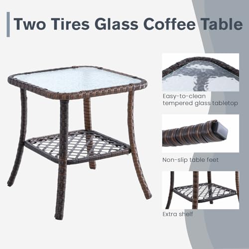 MELLCOM 4 Pieces Patio Furniture Set, Outdoor Wicker Chairs with Ottomans