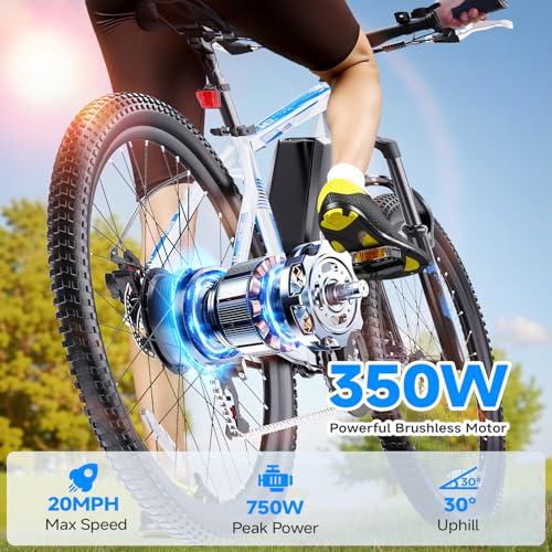 Totem Electric Bike for Adults, 750W Peak 26" Ebike for Men Women Teens with 375WH, 21 Speed, 20Mph, Up to 40Miles Front Suspension