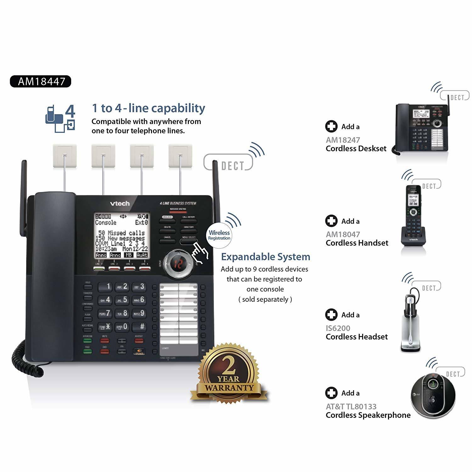 Vtech Am18447 Main Console 4-Line Expandable Small Business Office Phone System