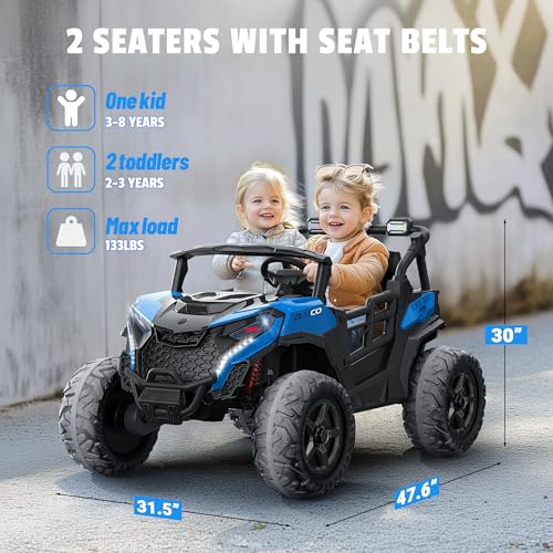 24V 2 Seater Ride on Car Truck, 4x200W, EVA Tires, 4WD/2WD, Rainbow Lights, Remote Control, Shock Absorbers, Bluetooth