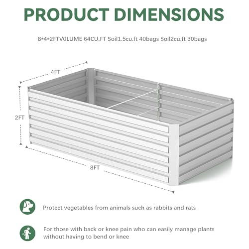 FOOWIN 2pcs 8x4x2ft Galvanized Raised Garden Bed, Planter Raised Garden Boxes Outdoor, Large Metal Raised Beds for Gardening