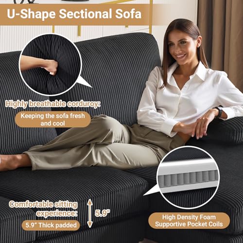 VINGLI 110" Sectional Couches for Living Room,U Shaped Couch with Double Chaise, 4-Seat Sofa Set with Chenille Fabric for Home Furniture,Forest Green