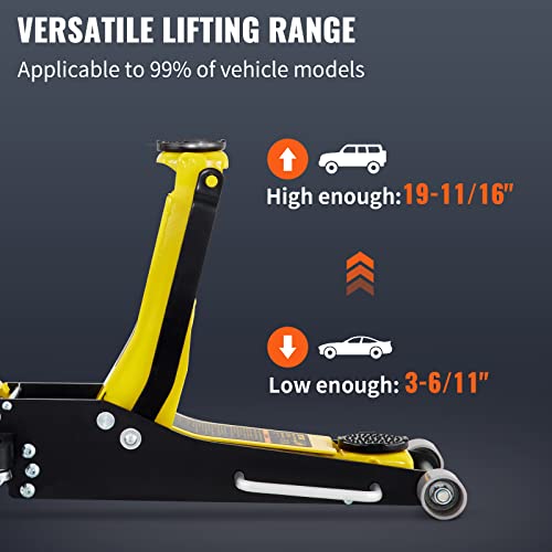 VEVOR 3 Ton Low Profile , Aluminum and Steel Racing Floor Jack with Dual Pistons Quick Lift Pump for Sport Utility Vehicle