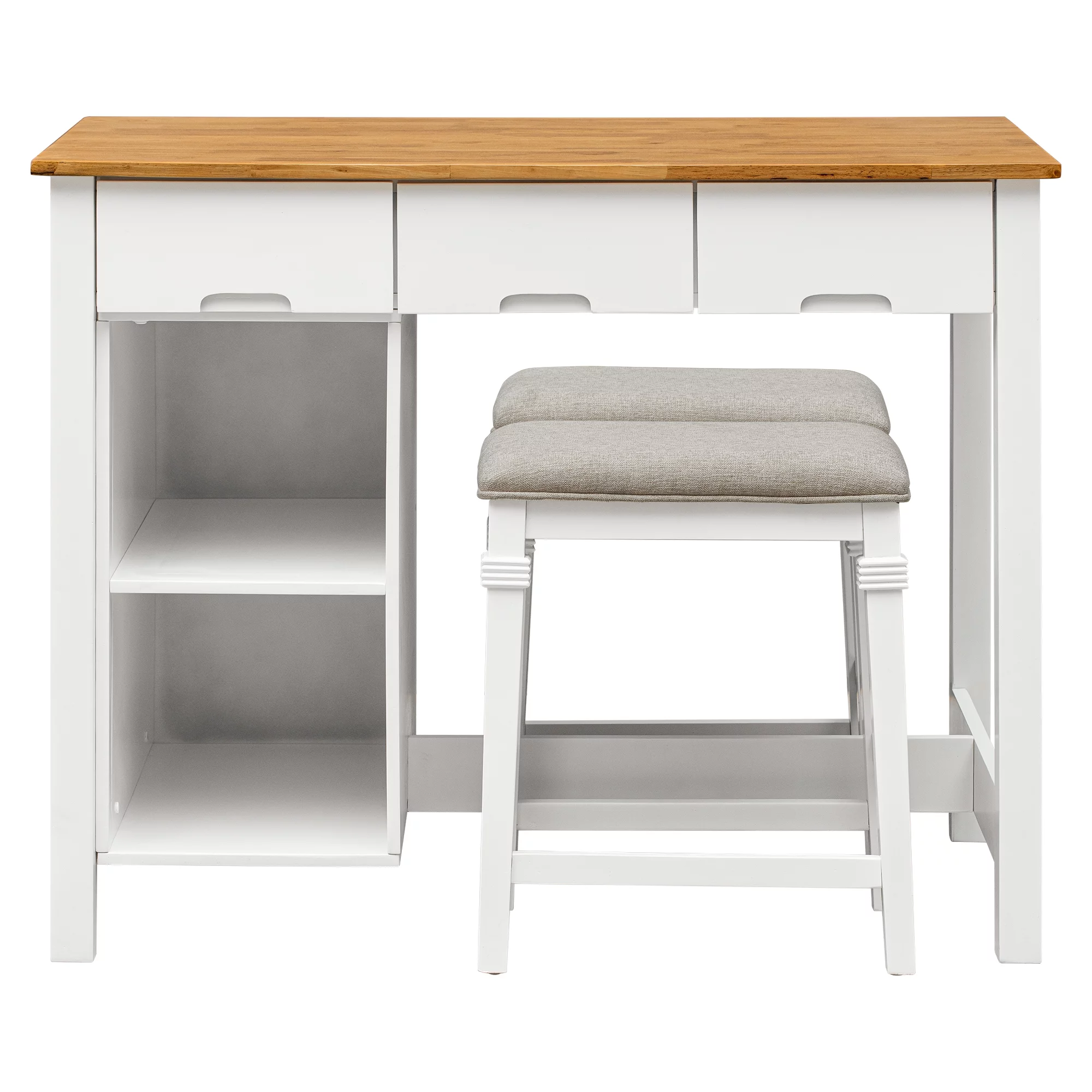 TOPMAX Farmhouse 3-piece 45" Stationary Rubber Wood Kitchen Island Set with 2 Seatings