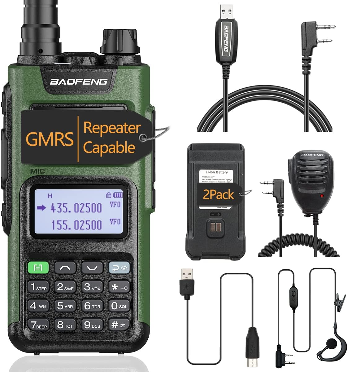 BAOFENG GM-15 PRO GMRS Radio Long Range Walkie Talkies Rechargeable,GMRS Repeater Capable,NOAA Scanning & Receiving Two Way Radio