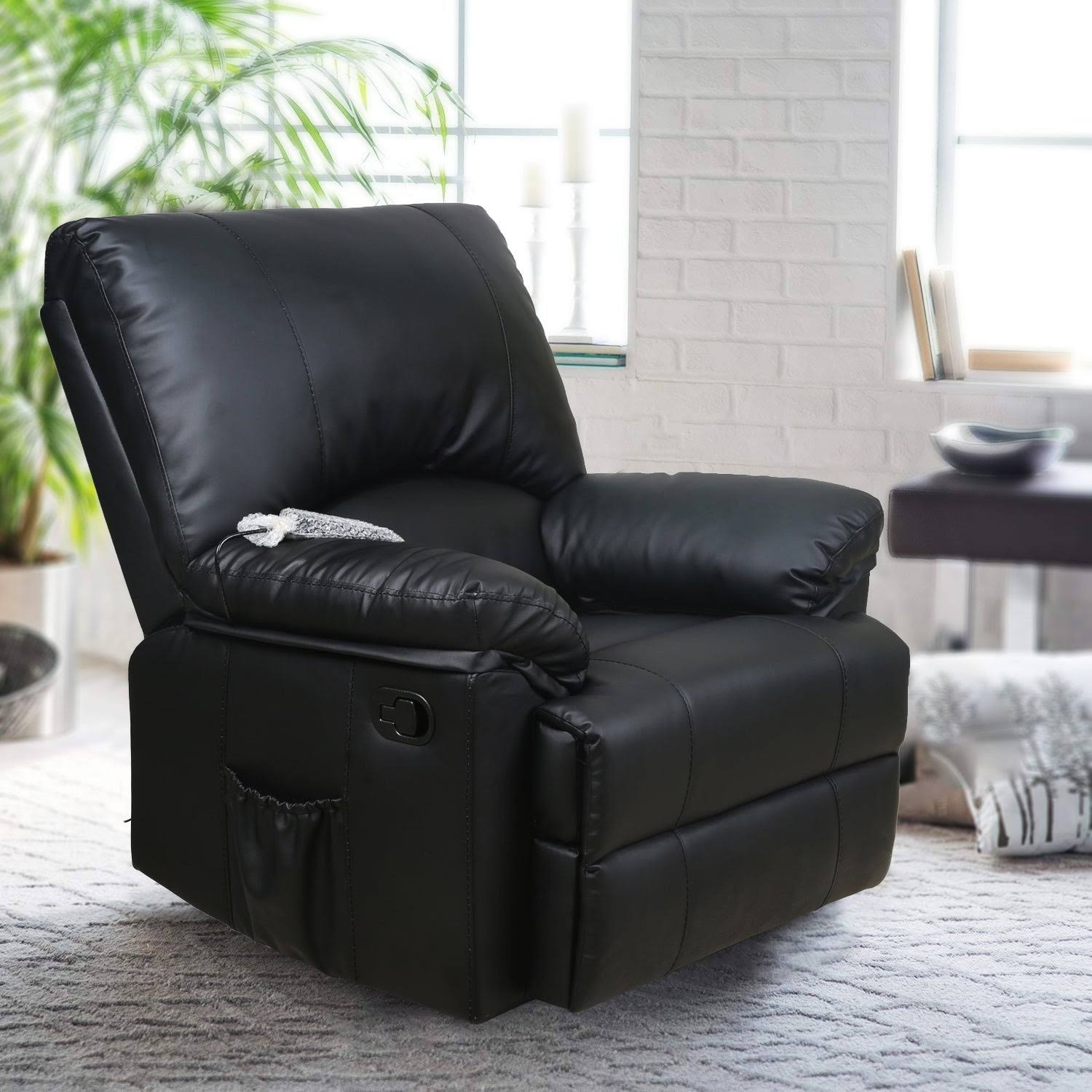Rocker Recliner with Heated Modern PU Leather Living Room Chair - Black