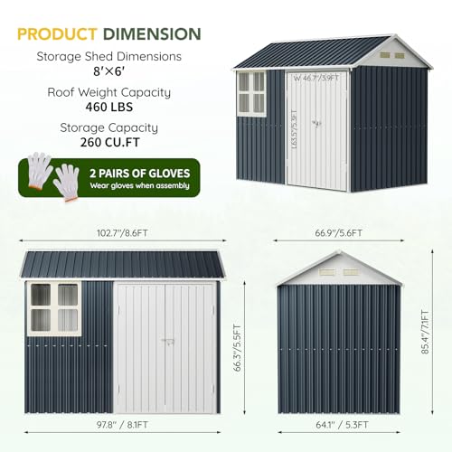 6x4FT Outdoor Steel Storage Shed with Clear Window, Lockable Doors, Weather-Resistant Metal Tool Shed for Garden, Backyard, Patio, and Utility Storage