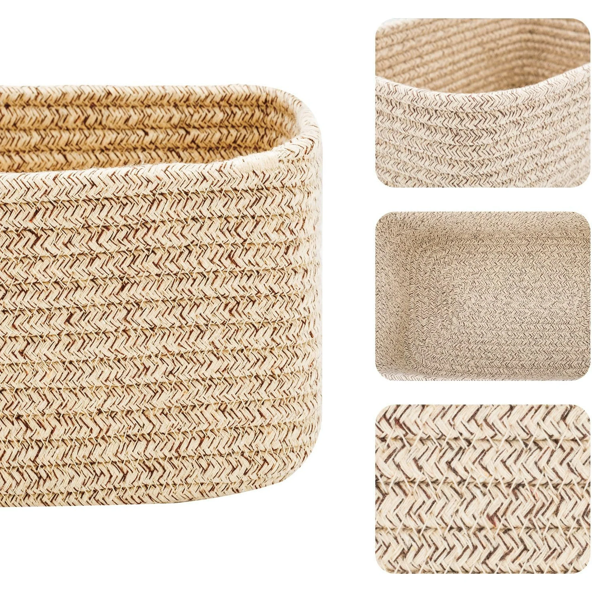 AllWays Plaza Small Storage Baskets for Organizing | Closet Organizer Bins | Shelf Toy Basket | Woven Rope Baskets | Cube Decorative Box | Shallow