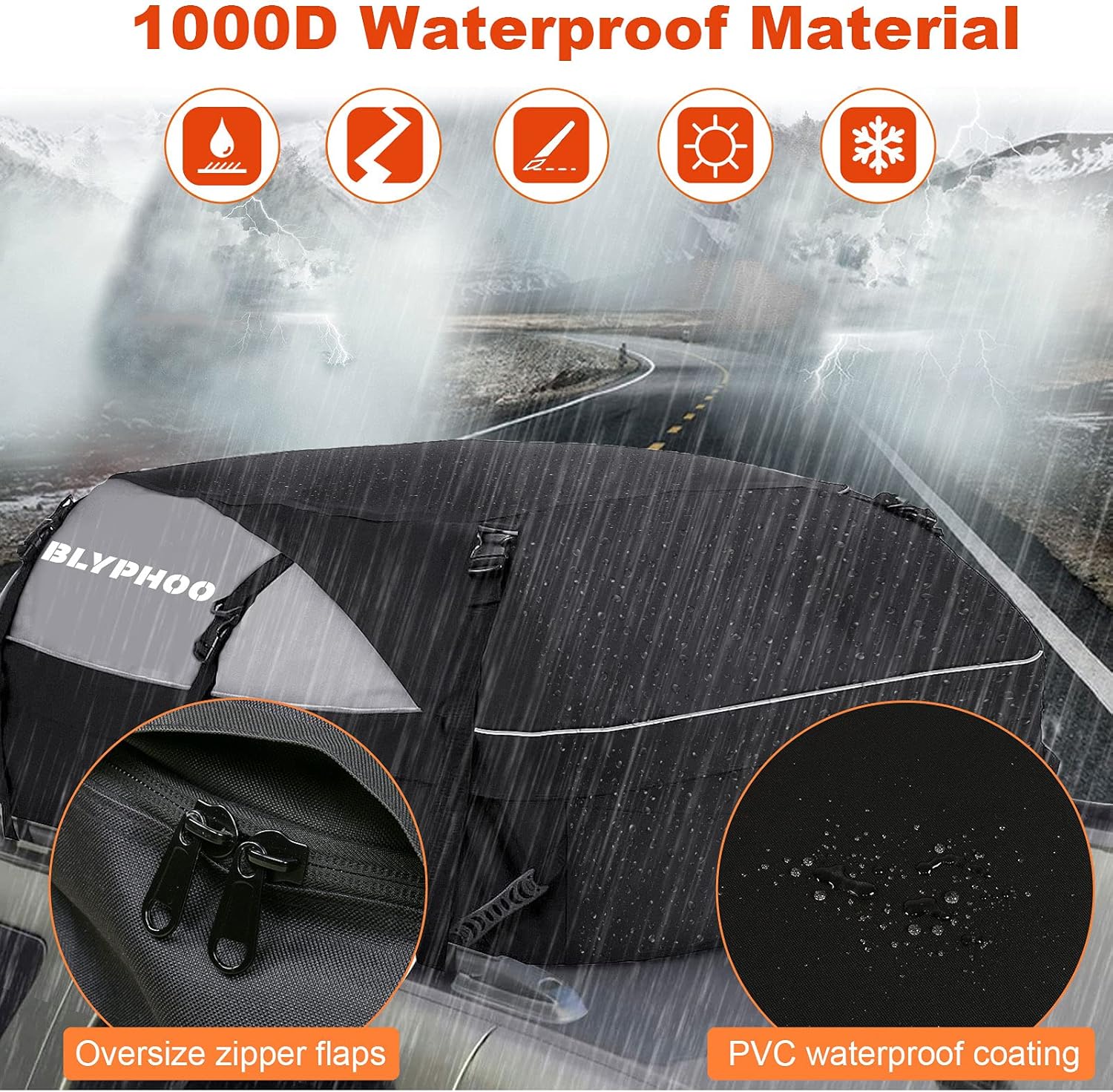 BLYPHOO 20 Cubic Feet Rooftop Cargo Carrier，Upgraded Car Roof Bag, Waterproof Rooftop Cargo Bag