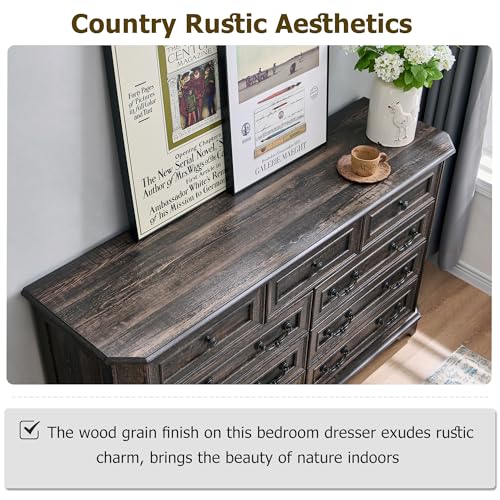 T4TREAM Farmhouse 5 Drawers Dresser for Bedroom, 48" Tall Wood Rustic Chest of Drawers with Natural Texture, Vintage Design