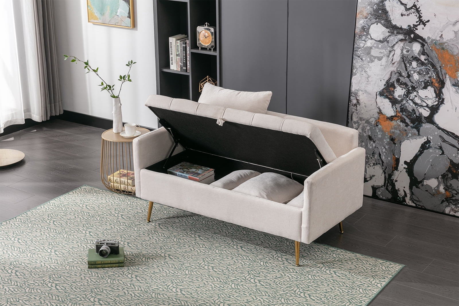 Guyou Modern Chenille Loveseat Sofa, 53" Sofa Couch 2 Seat Loveseat with Storage Space and Pillows