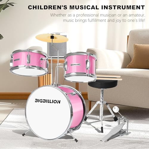 Drum Set for Kids, 3-Piece 14'' Beginner Kids Drum Kit Junior Drum Set with Bass Tom Snare Drum with Adjustable Throne, Cymbal, Pedal