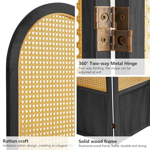 Room Divider 4 Panel, Folding Privacy Screen, Foldable Wood Divider Room Dec, Rattan Room Divider, Portable Partition Screen