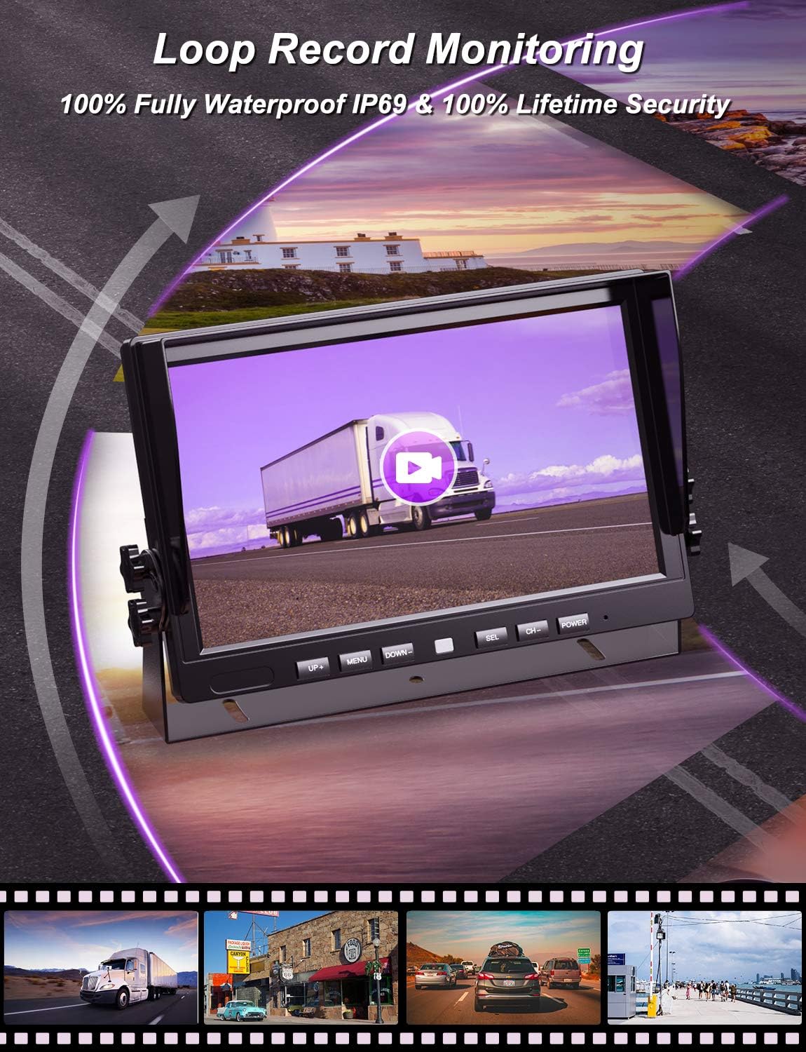 eRapta Backup Camera System with 10" Larger Monitor for Trucks Side/Front/Rear View Back Up Camera Vehicle Security System IP69 Waterproof 4 Cameras