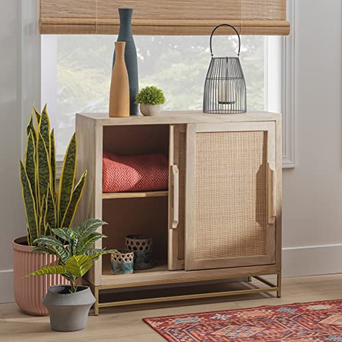 Powell Natural Rattan and Gold Base 2 Danika, Two Drawer Cabinet, Beige