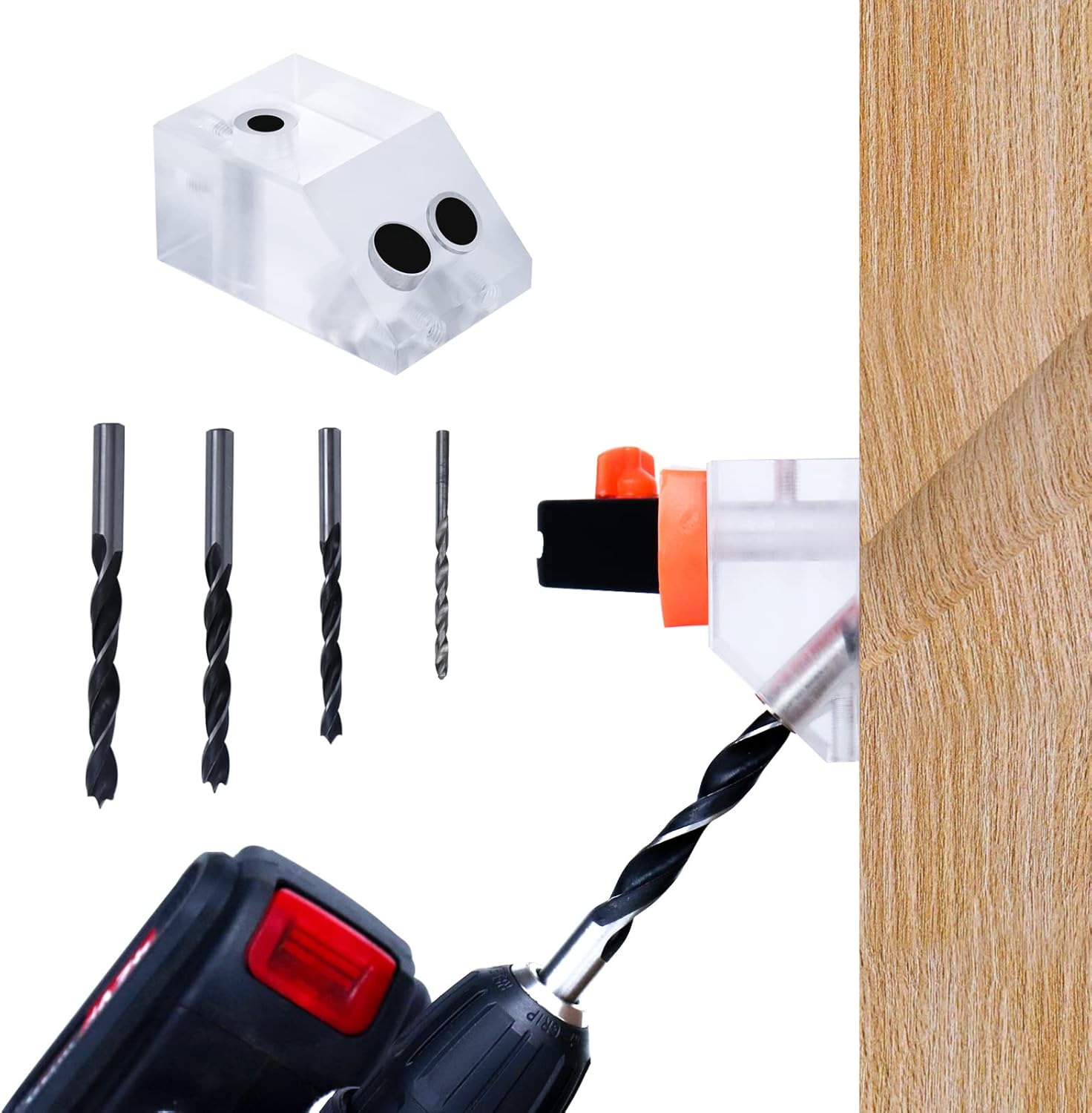 Muzata Drill Guide for Cable Railing Lag Screw Kit Wood Post, Portable Multi-Angle Visible Jig, Fit 30 45 90 Degree Deck Stair Angled Installation