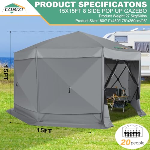 COBIZI 12x12ft Pop up Gazebo Screen Tent Screen House for Camping, Camping Outdoor Screened Gazebo, Canopy Tent