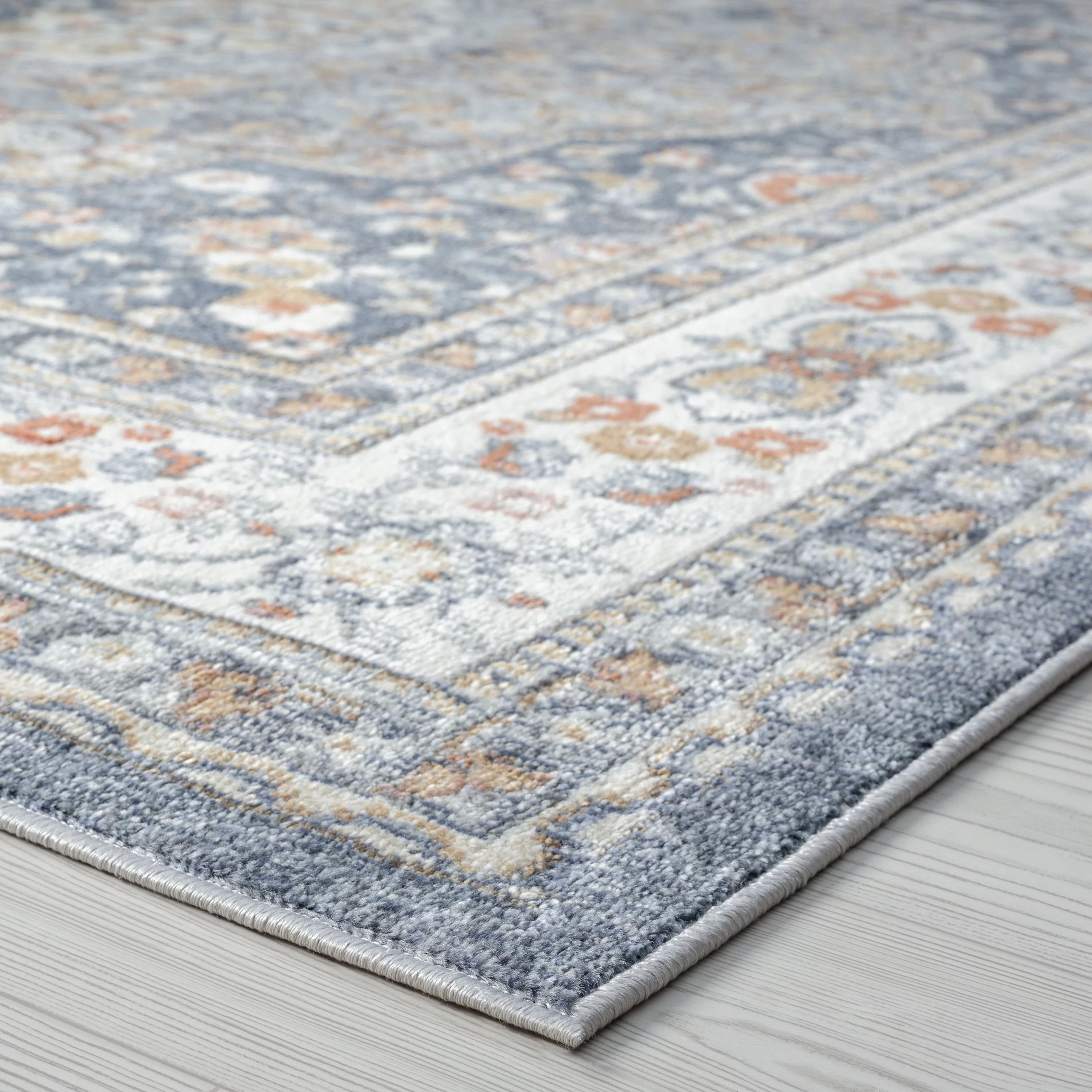 Traditional 5x8 Area Rug (5'3'' x 7'3'') Medallion Navy, Gray Living Room Easy to Clean