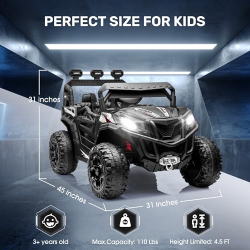 ANPABO 24V 4X4 Ride on Car Truck w/Remote Control, 4WD/2WD Switchable Kids UTV, 19" Spacious Seat, 4 Shock Absorbers, Soft Start, Music Player