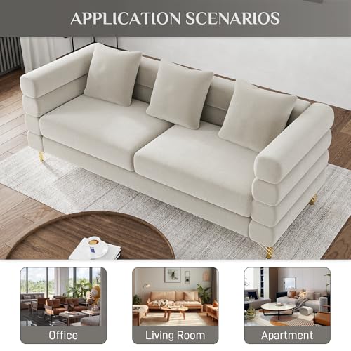 Cloud Couch for Living Room, 79" Modern Overstuffed Deep Seat Boucle Sherpa 3 Seater Sofa with 3 Pillows