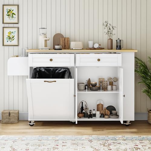 67’’ Movable Kitchen Island with Drop Leaf and Power Outlet, Lockable Sliding Countertop Rolling Island Cart with 2 Large Drawers, Spice, Towel Rack