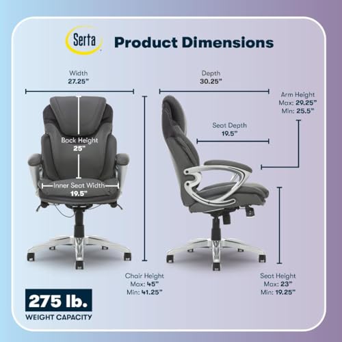 Serta Bryce Executive Office Chair, Ergonomic Computer DeskChairs with Patented AIR Lumbar Support, Comfy Body Pillows, Height Adjustable