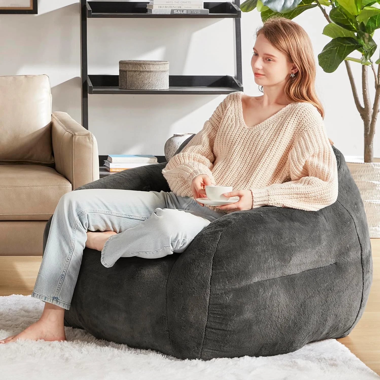 Comfy Bean Bag Chair For Bedroom, Giant Beanbag Sofa - Large And Lazy Lounge Chairs For Adults And Teens