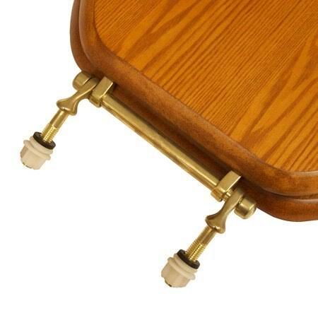 Comfort SEATS C1B2R1-17BR Decorative Front Wood Round Toilet Seat Hinge Finish: Polished Brass, Seat Finish: Light Oak
