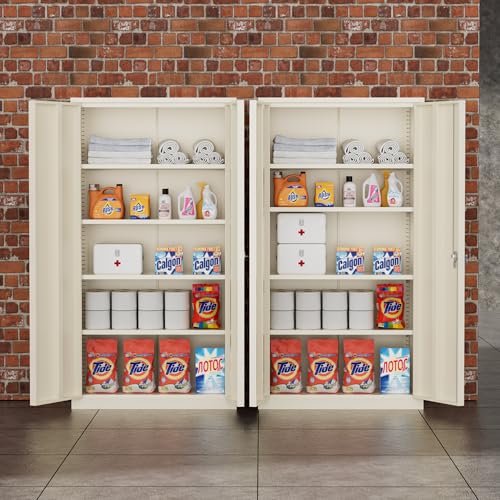 Greenvelly Metal Storage Cabinet, 72" Black Locking Metal Garage Storage Cabinet with Doors and 4 Adjustable Shelves