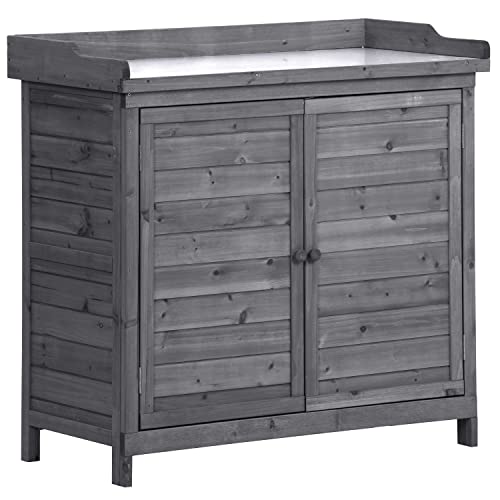 Merax 66" Large Outdoor Farmhouse Wooden Potting Bench Table, Garden Workstation with 2 Drawers, Cabinet, and Open Shelves for Backyard, Mudroom