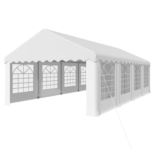 EROMMY 20x50FT White Party Tent, Heavy Duty Outdoor Event Canopy with Removable Sidewalls, Roll-Up Doors and Storage Bags