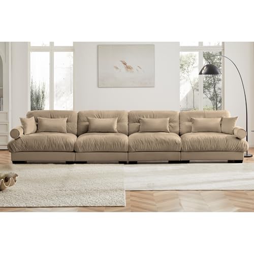 130" Modular Sectional Sofa,Velvet Upholstered Couches for Living Room,3 Seater Green Sofa Couch with Movable Ottoman