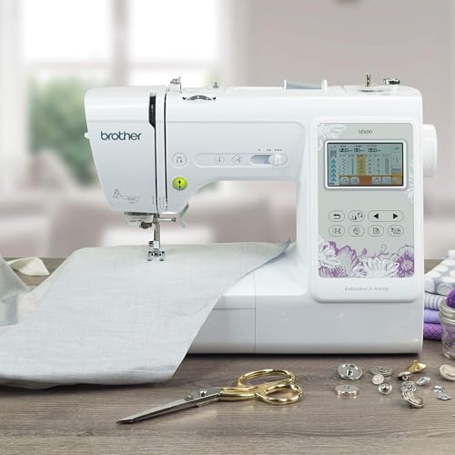 Brother SE600 Sewing and Embroidery Machine, 80 Designs, 103 Built-In Stitches, Computerized, 4" x 4" Hoop Area, 3.2" LCD Touchscreen Display