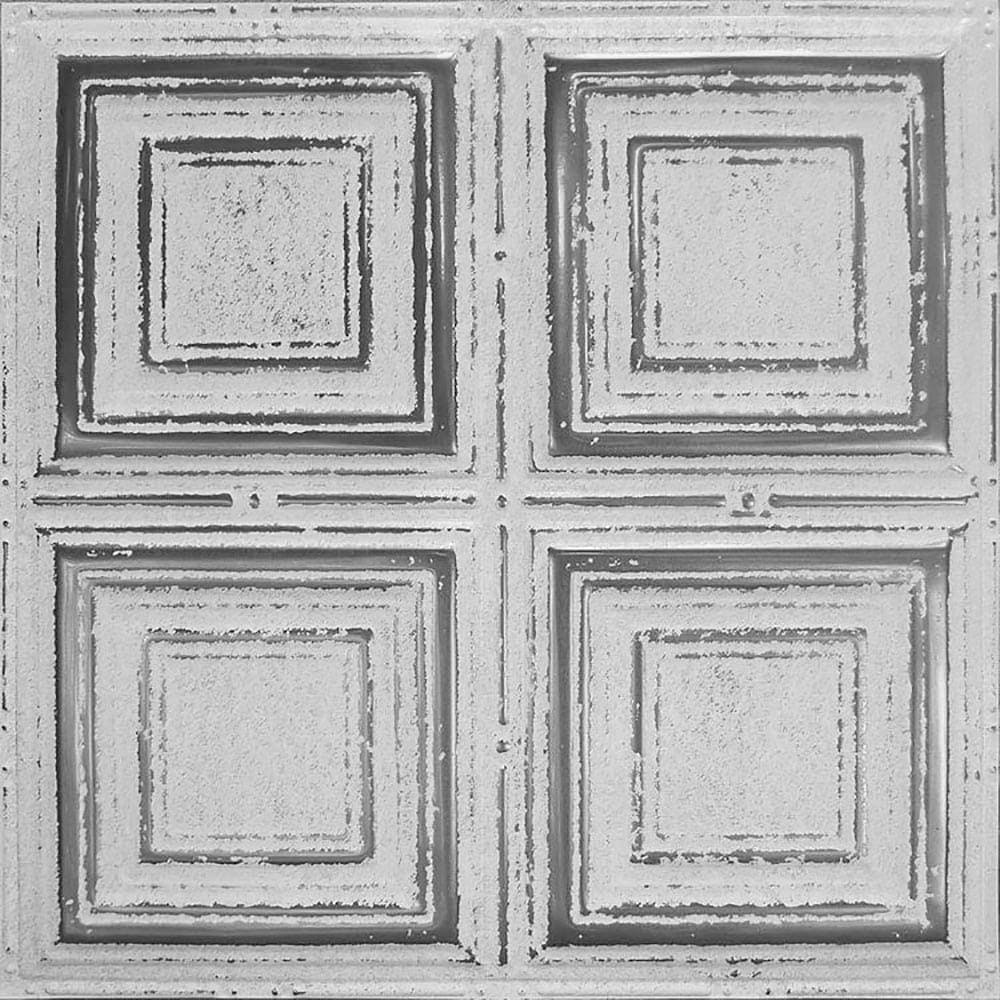 American Tin Ceilings 24-in x 24-in 5-Pack Silver Washed White Metal/Tin 15/16-in Surface-Mount Panel Ceiling Tiles | KIT-N-P01-