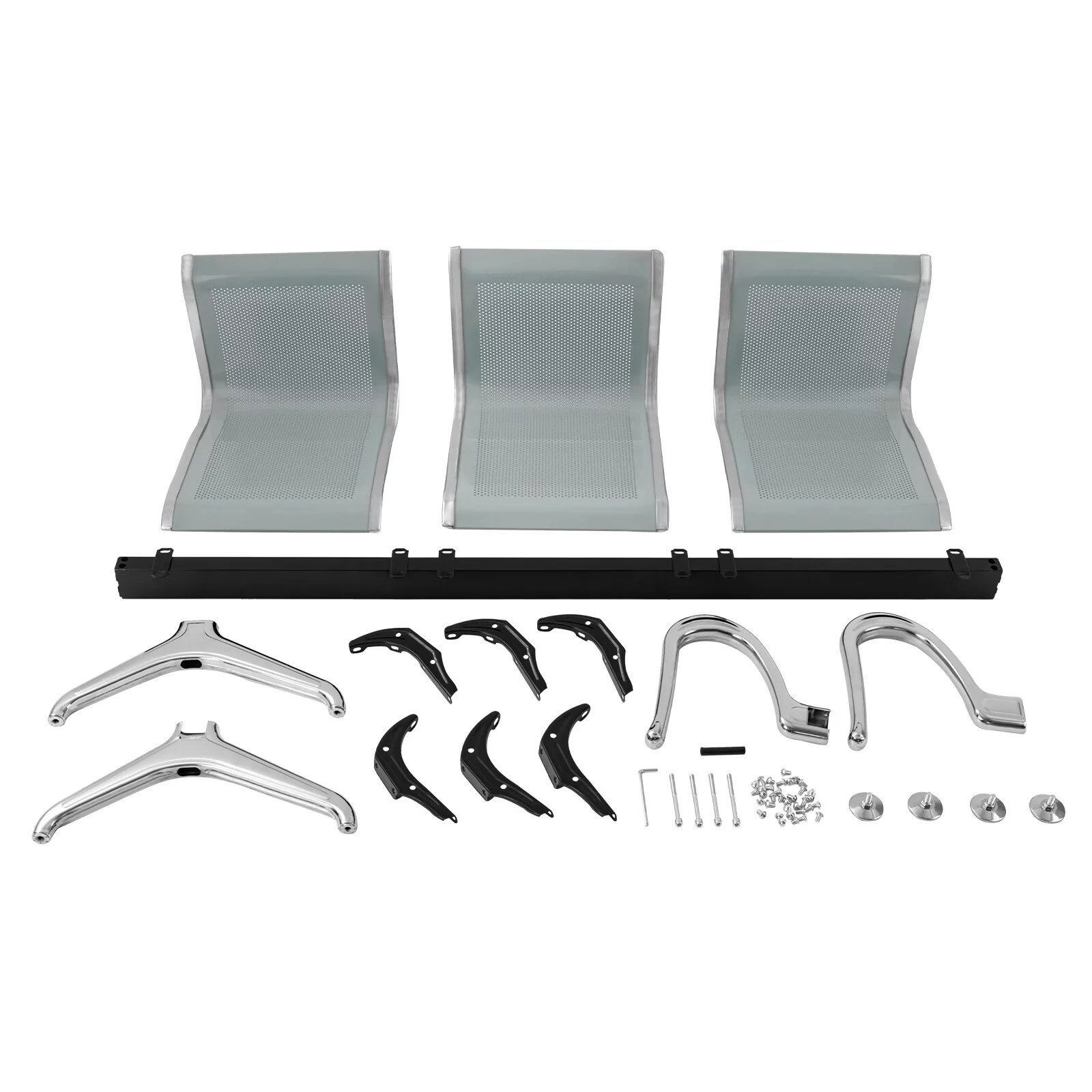 Aiqidi 3-Seat Waiting Room Chair with Arms Airport Reception Bench Guest Chair for Office Business Hospital Bank Market Silver