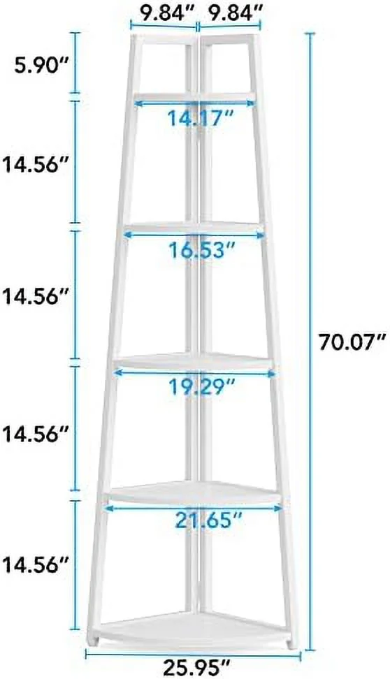 TJCGDTY 70 inch Tall Corner   5 Tier Corner Bookshelf Bookcase Modern Corner Ladder  Plant Stand for Living Room  Kitchen  Home Office (Gold)
