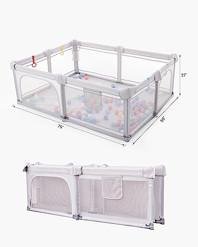 Baby Playpen Playard Foldable, Extra Large Playpen for Babies and Toddlers, Safe Sturdy Baby Fence Play Area with Gate, Removable Bottom
