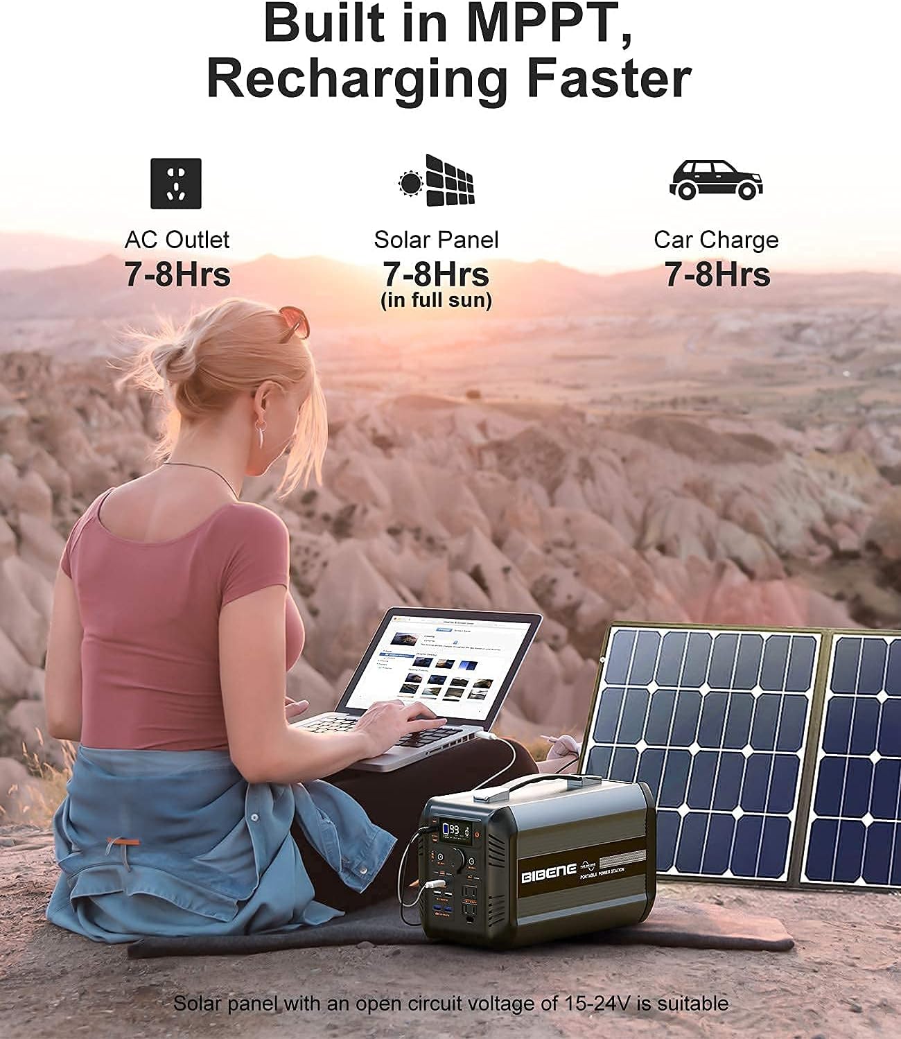 BIBENE 500W Portable Power Station CN505, 614Wh Solar Generator with PD 60W USB-C, 110V Power Supply AC Outlet for Outdoor Camping