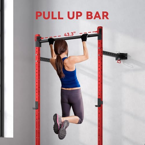 Soozier Wall Mounted Folding Squat Rack with Pull Up Bar, 1000 Pounds Capacity Power Rack