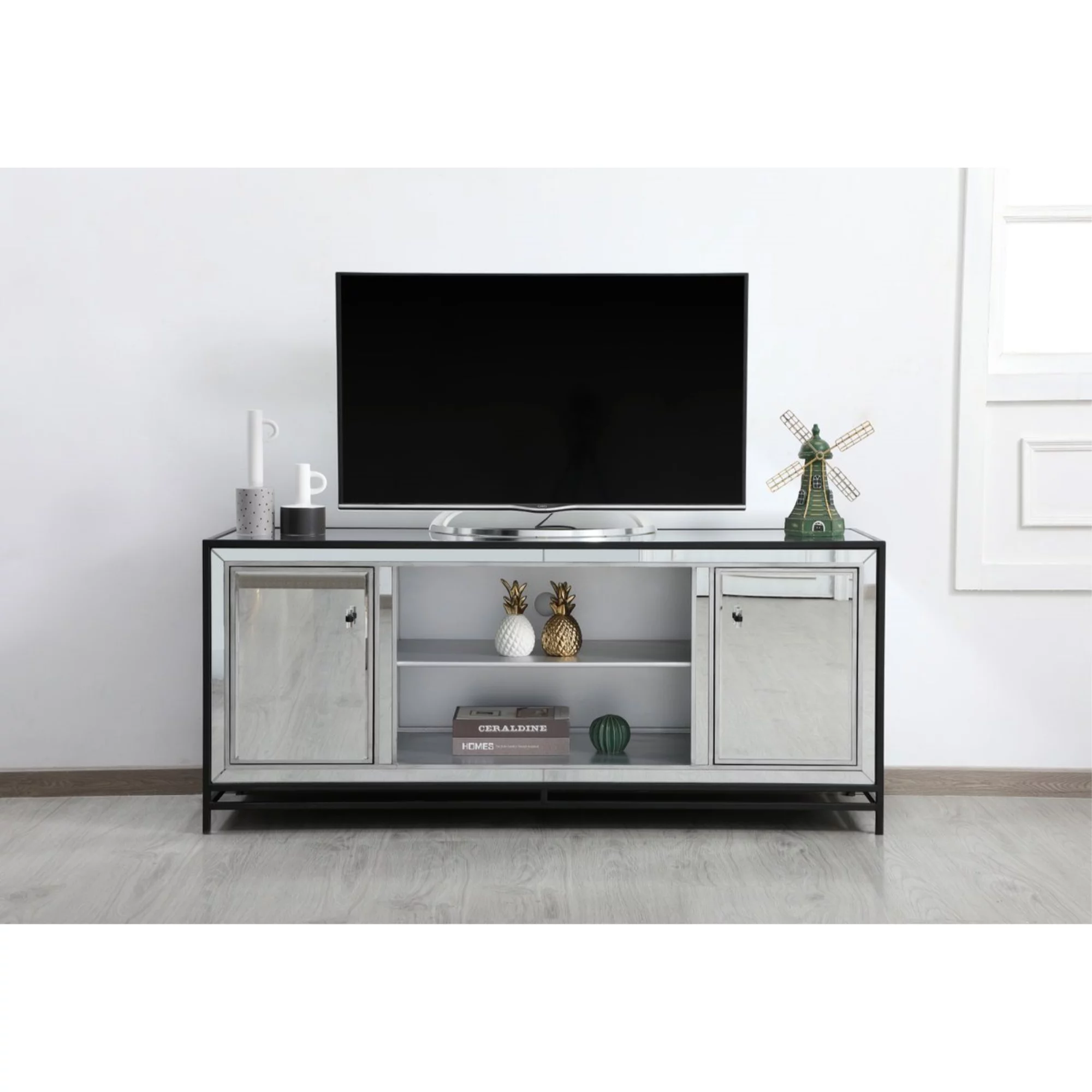 Elegant Decor James Mirrored TV Stand for TVs up to 55" in Black