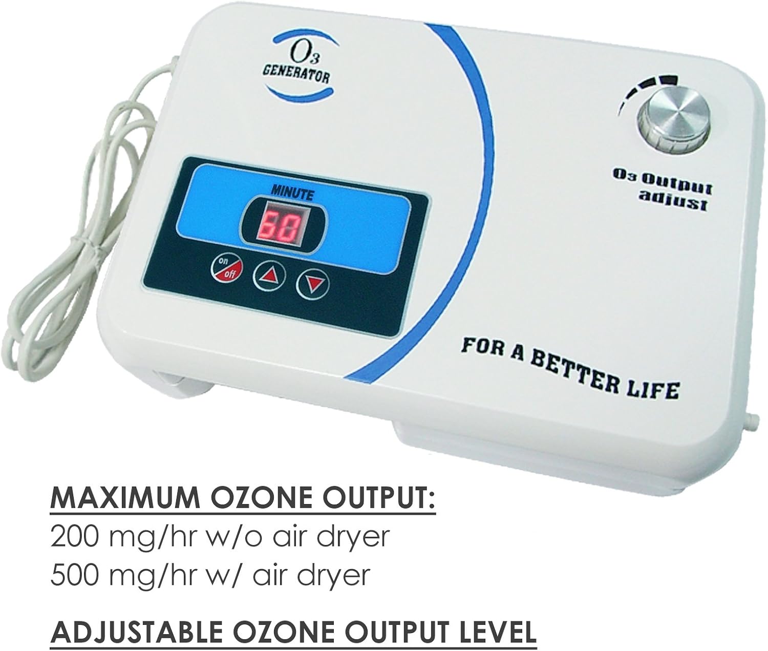 Ozone Generator 500mG/hr Industrial O3 Air Purifier Deodorize, High Capacity Ozone Machine Odor Removal with Air Dryer/Timer/Adjustable Output